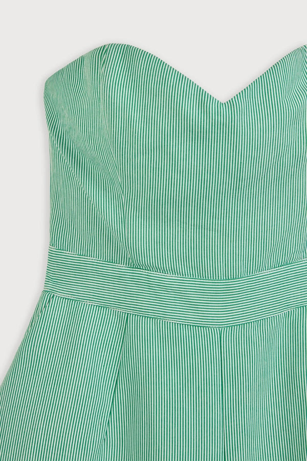 Cotton Mix Pinstripe Jumpsuit Green Pinstripe