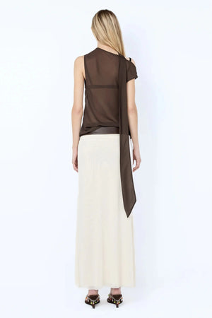 Augustin Scarf Top by Bec + Bridge — sheer asymmetric georgette top with elegant neck scarf detail, perfect for evening wear.