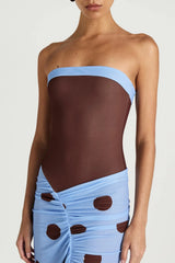Benni strapless maxi dress with cascading hem and cut out detail, perfect for evening or event styling
