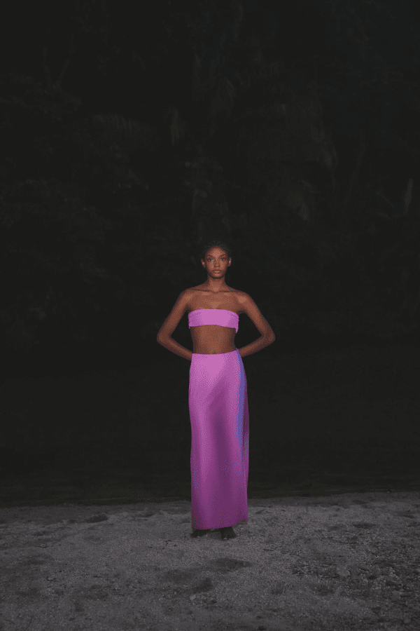 Lila Dress Enchanted by Baobab – Strapless mesh maxi with cutouts, ruching, and a twistable design for multiway styling.