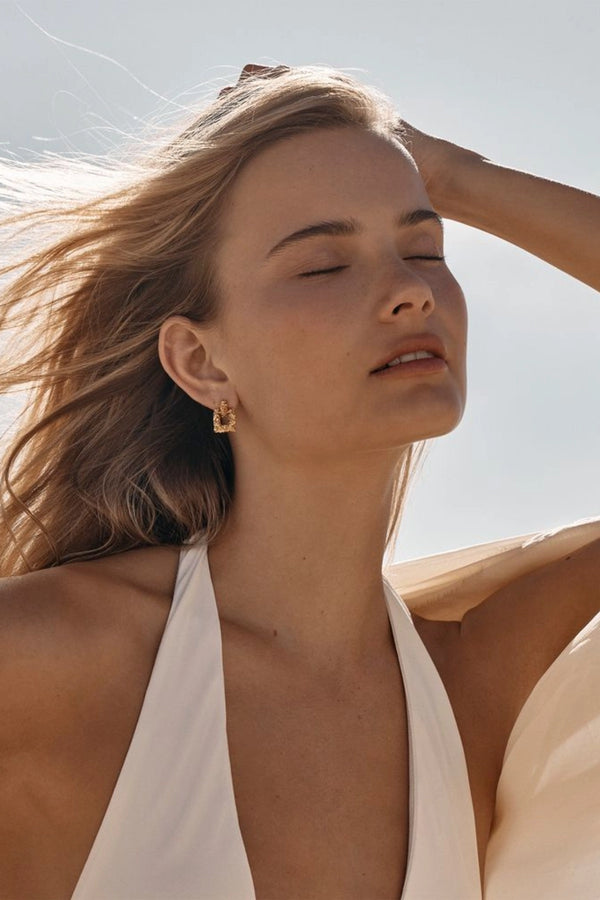 Boa Earrings by Amber Sceats, textured gold statement earrings, perfect for elevated everyday or evening styling