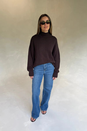 Sasha Turtle Neck Knit Sweater Chocolate by Sneaky Link, oversized knit sweater, perfect for cozy everyday styling