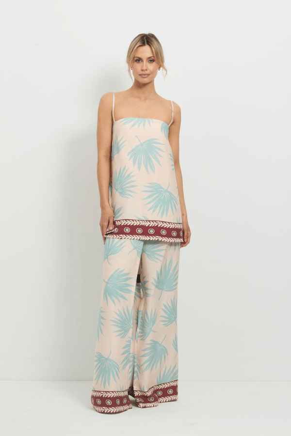 Summer Fling Tunic Multi by Pasduchas, soft-touch Tencel with exclusive palm print, adjustable straps, and invisible zip, perfect for trendy viral summer and coordinated looks.