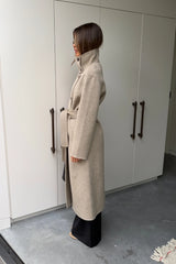 Ella Squire Funnel Neck Oversized Coat Oat Marle