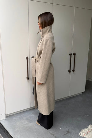 Ella Squire Funnel Neck Oversized Coat Oat Marle