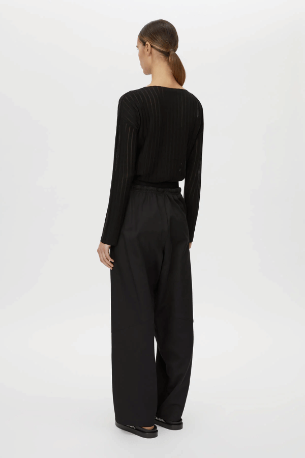 Cella Monogram Elastic Pant Black by Camilla and Marc, relaxed mid-rise pant with monogram waistband, slant pockets, and refined panel stitching.