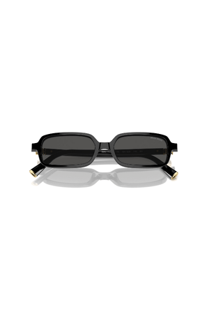 MU 11ZS Black W/Dark Grey by Miu Miu, polished black acetate rectangular frames with dark grey lenses, perfect for elegant, low-key statement looks.