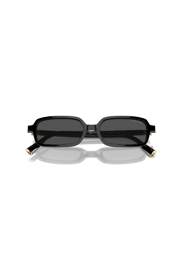 MU 11ZS Black W/Dark Grey by Miu Miu, polished black acetate rectangular frames with dark grey lenses, perfect for elegant, low-key statement looks.