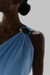 Canoa Maxi Dress Cielo de Puna by Baobab, one shoulder maxi dress with slit, perfect for resort or evening styling