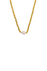 Liora Necklace by Amber Sceats, 24K gold plated pendant necklace with AAA+ freshwater pearl, handcrafted in Italy