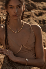 Liora Necklace by Amber Sceats, 24K gold plated pendant necklace with AAA+ freshwater pearl, handcrafted in Italy
