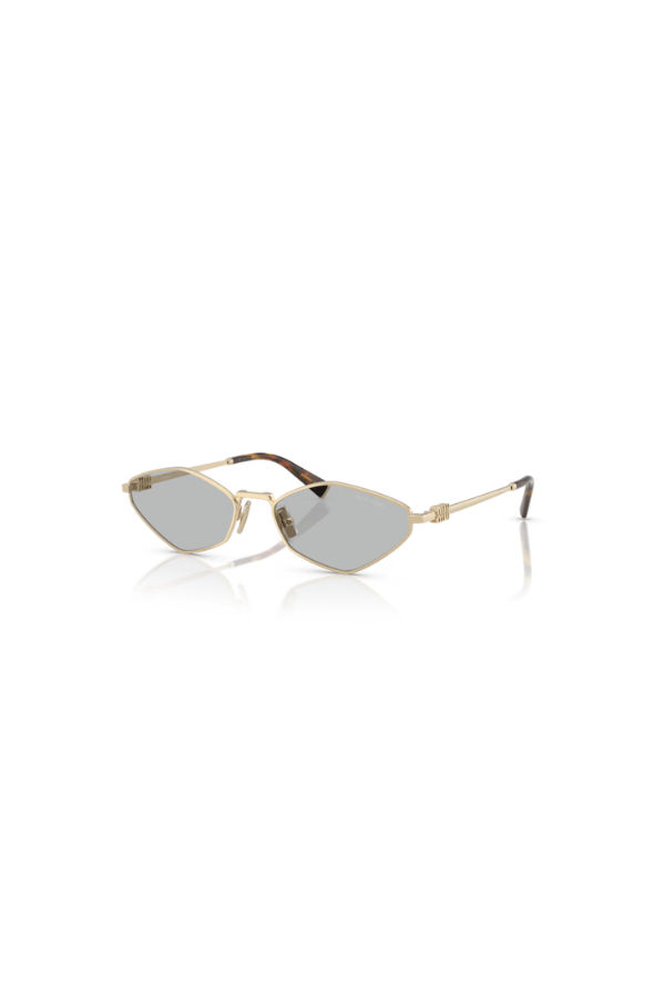 MU 56ZS Pale Gold W/ Light Grey by Miu Miu, unique irregular metal frames with light grey lenses, lightweight and perfect for trendy, chic everyday style
