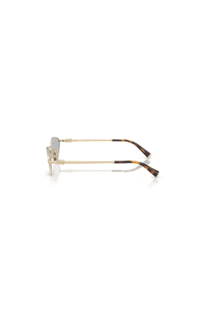 MU 56ZS Pale Gold W/ Light Grey by Miu Miu, unique irregular metal frames with light grey lenses, lightweight and perfect for trendy, chic everyday style
