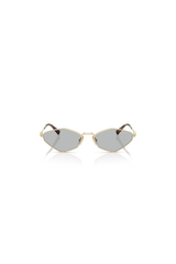 MU 56ZS Pale Gold W/ Light Grey by Miu Miu, unique irregular metal frames with light grey lenses, lightweight and perfect for trendy, chic everyday style