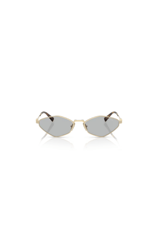 MU 56ZS Pale Gold W/ Light Grey by Miu Miu, unique irregular metal frames with light grey lenses, lightweight and perfect for trendy, chic everyday style