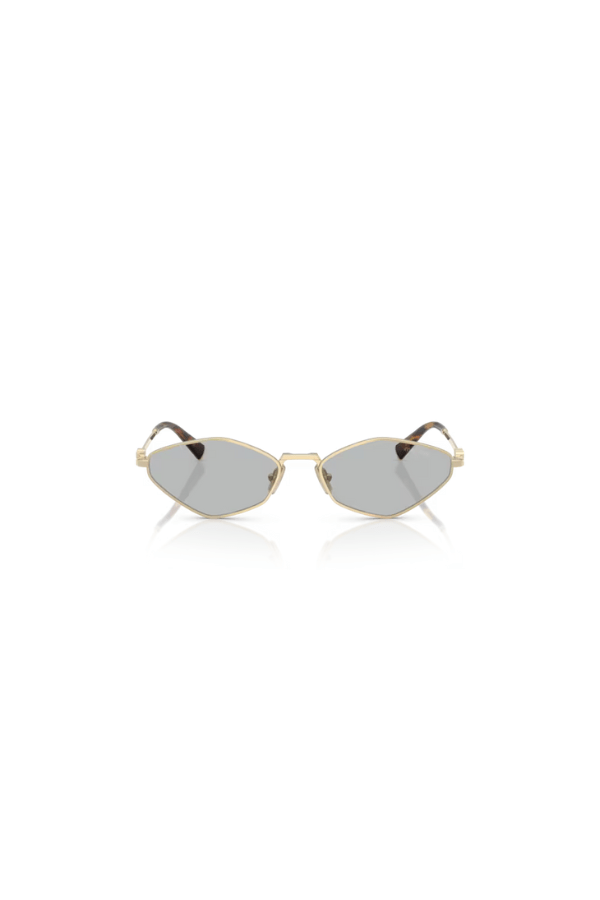 MU 56ZS Pale Gold W/ Light Grey by Miu Miu, unique irregular metal frames with light grey lenses, lightweight and perfect for trendy, chic everyday style