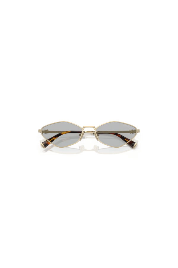 MU 56ZS Pale Gold W/ Light Grey by Miu Miu, unique irregular metal frames with light grey lenses, lightweight and perfect for trendy, chic everyday style