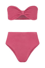 Ruby Bikini Candy Pink by Hunza G, crinkle bikini with bandeau top and high waist fit. Perfect for beach days or playful swim looks.