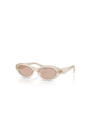PR 26ZS Opal Milk by Prada, unique irregular opal milk acetate frames with light brown lenses, perfect for trendy, fashion-forward everyday wear.