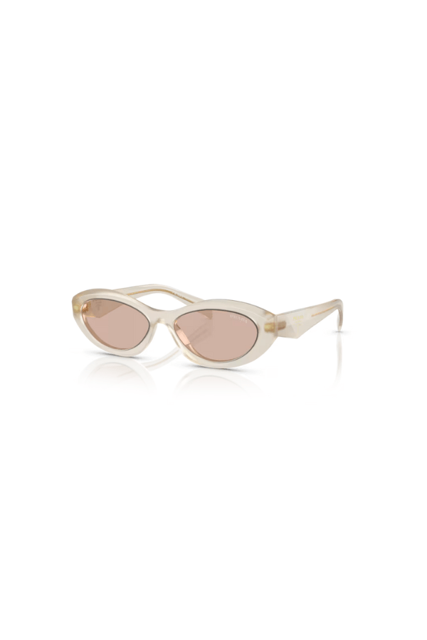 PR 26ZS Opal Milk by Prada, unique irregular opal milk acetate frames with light brown lenses, perfect for trendy, fashion-forward everyday wear.