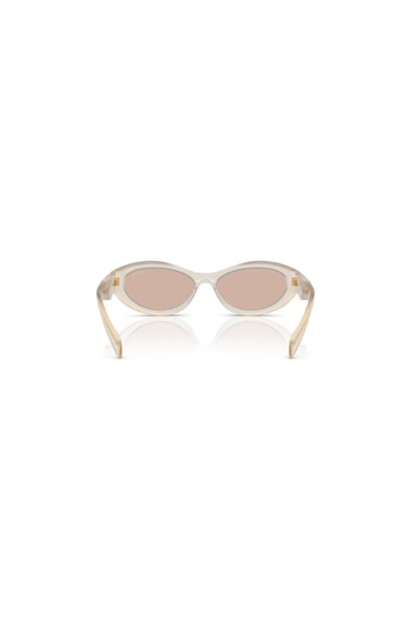 PR 26ZS Opal Milk by Prada, unique irregular opal milk acetate frames with light brown lenses, perfect for trendy, fashion-forward everyday wear.