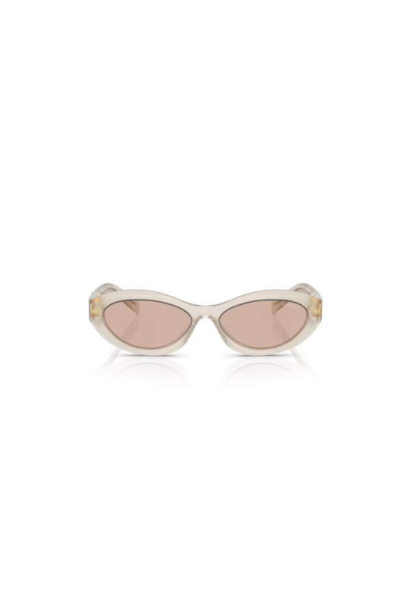 PR 26ZS Opal Milk by Prada, unique irregular opal milk acetate frames with light brown lenses, perfect for trendy, fashion-forward everyday wear.
