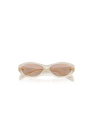 PR 26ZS Opal Milk by Prada, unique irregular opal milk acetate frames with light brown lenses, perfect for trendy, fashion-forward everyday wear.