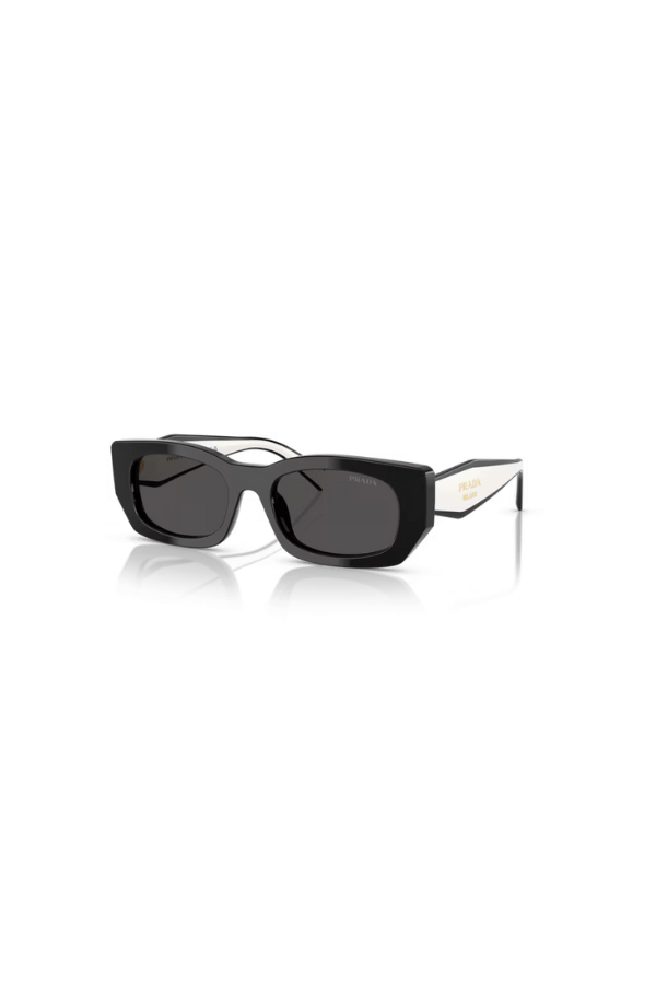 PR B05S Black by Prada, bold rectangular acetate frames with dark grey lenses, perfect for trendy, sophisticated style with a modern edge.