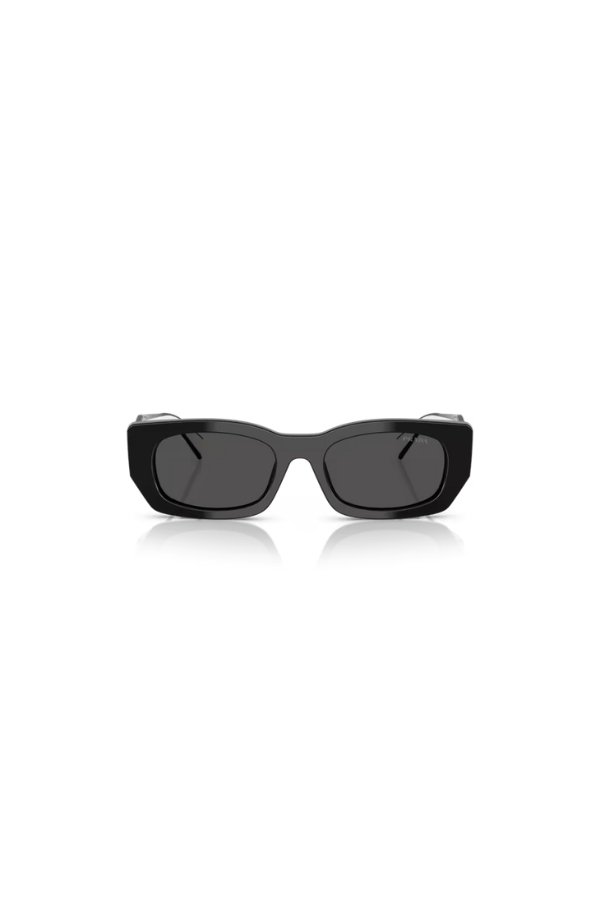 PR B05S Black by Prada, bold rectangular acetate frames with dark grey lenses, perfect for trendy, sophisticated style with a modern edge.