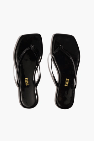 Square Toe Lily Licorice by Tkees – Sleek leather sandal with clean lines and modern design. Size up if between sizes.