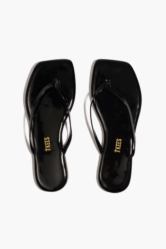Square Toe Lily Licorice by Tkees – Sleek leather sandal with clean lines and modern design. Size up if between sizes.