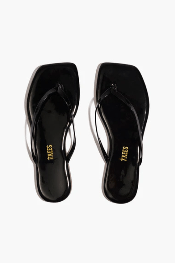 Square Toe Lily Licorice by Tkees – Sleek leather sandal with clean lines and modern design. Size up if between sizes.