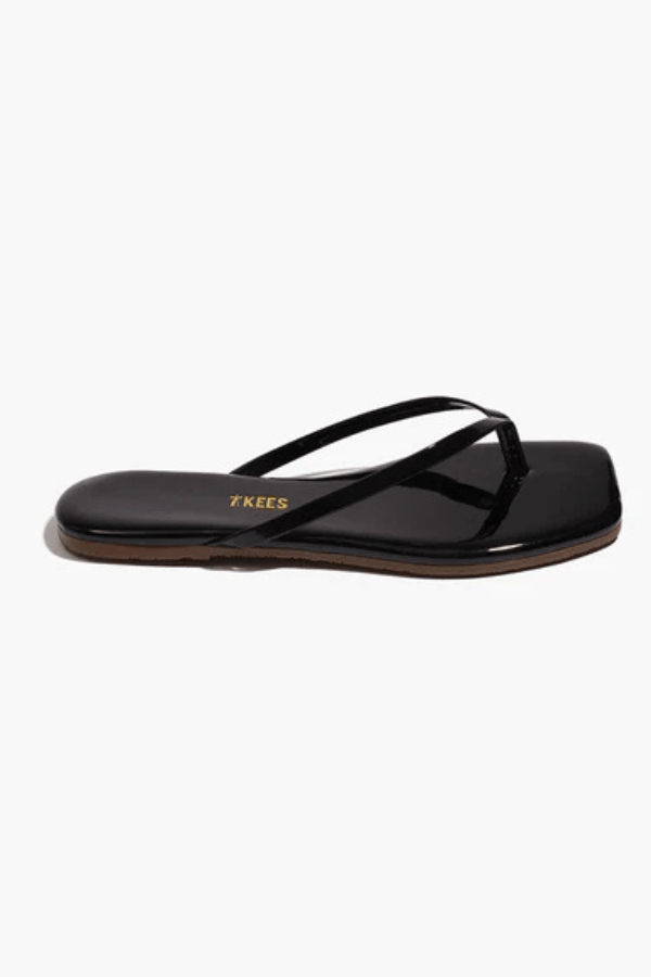 Square Toe Lily Licorice by Tkees – Sleek leather sandal with clean lines and modern design. Size up if between sizes.