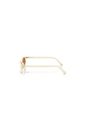 MU A06S Milk by Miu Miu, sleek rectangular milk-colored acetate frames with brown lenses and signature metal logo hinges, perfect for chic, everyday wear.