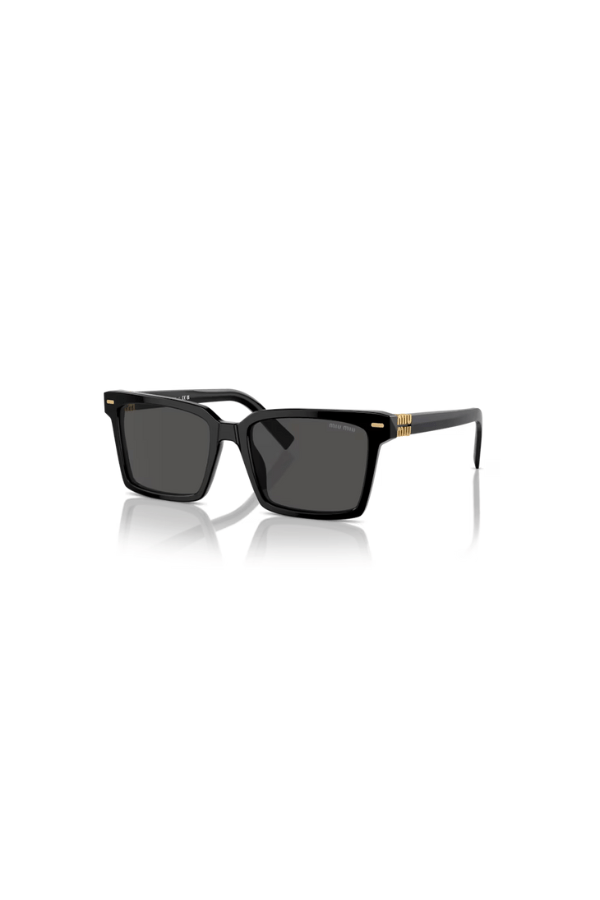 MU 13ZS Black W/ Dark Grey by Miu Miu, sleek rectangular black acetate frames with shiny metal pins and dark grey lenses, perfect for bold, stylish looks.