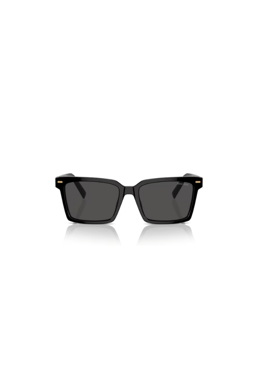 MU 13ZS Black W/ Dark Grey by Miu Miu, sleek rectangular black acetate frames with shiny metal pins and dark grey lenses, perfect for bold, stylish looks.