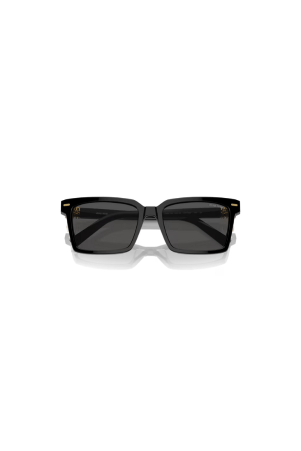 MU 13ZS Black W/ Dark Grey by Miu Miu, sleek rectangular black acetate frames with shiny metal pins and dark grey lenses, perfect for bold, stylish looks.