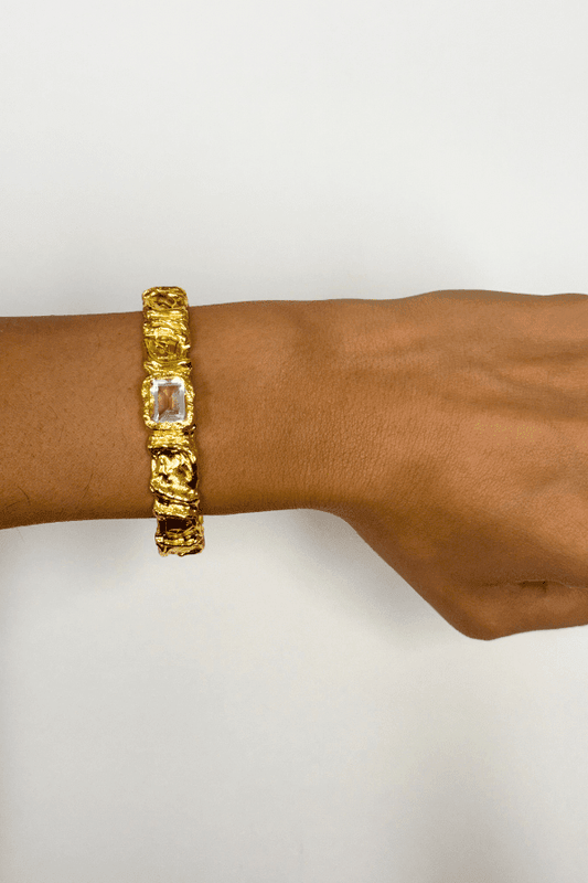 Dahlia Earrings by Amber Sceats, handcrafted in Italy with 24K gold plating and sparkling cubic zirconia, a timeless and elegant addition to any look.