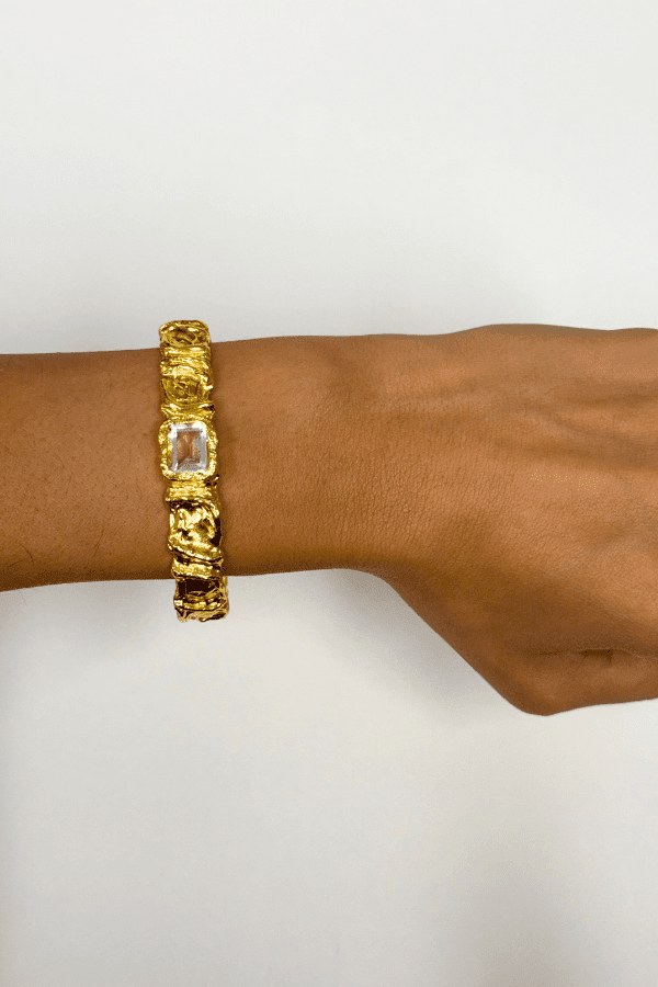 Dahlia Earrings by Amber Sceats, handcrafted in Italy with 24K gold plating and sparkling cubic zirconia, a timeless and elegant addition to any look.