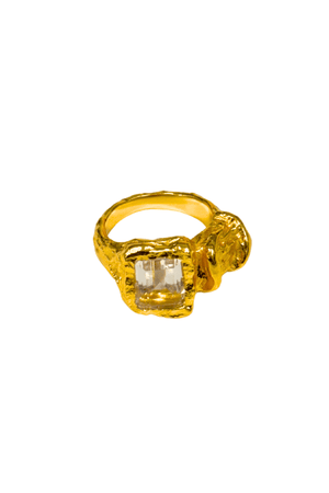 Dahlia Ring by Amber Sceats, handcrafted in Italy with 24K gold plating and sparkling cubic zirconia, a timeless and elegant piece for any occasion.