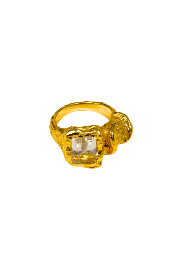 Dahlia Ring by Amber Sceats, handcrafted in Italy with 24K gold plating and sparkling cubic zirconia, a timeless and elegant piece for any occasion.