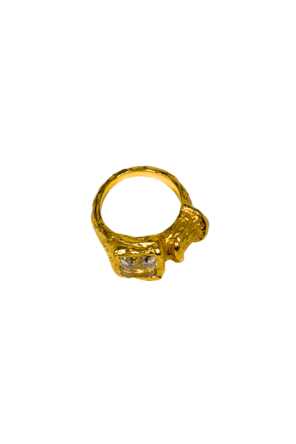 Dahlia Ring by Amber Sceats, handcrafted in Italy with 24K gold plating and sparkling cubic zirconia, a timeless and elegant piece for any occasion.