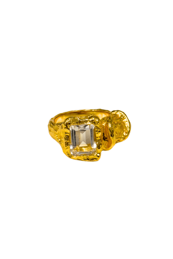 Dahlia Ring by Amber Sceats, handcrafted in Italy with 24K gold plating and sparkling cubic zirconia, a timeless and elegant piece for any occasion.