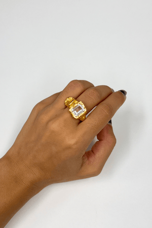 Dahlia Ring by Amber Sceats, handcrafted in Italy with 24K gold plating and sparkling cubic zirconia, a timeless and elegant piece for any occasion.