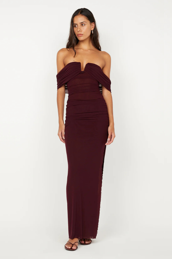 Poppy Gathered Maxi Dress Plum