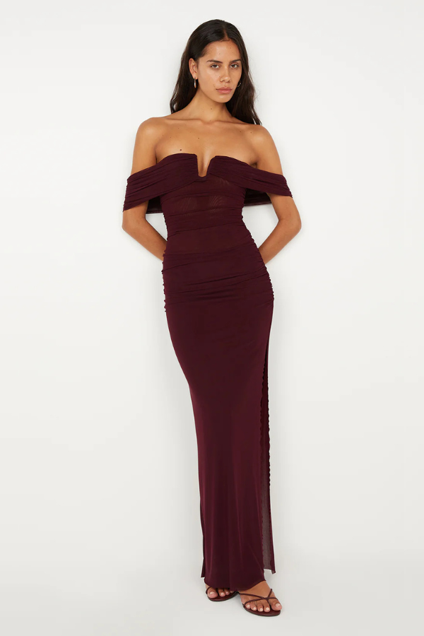 Poppy Gathered Maxi Dress Plum