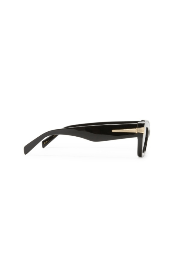 The Cameron Black by Luv Lou, luxurious rectangular cat eye frames in black acetate with gold scalloped details, perfect for chic, elegant looks.