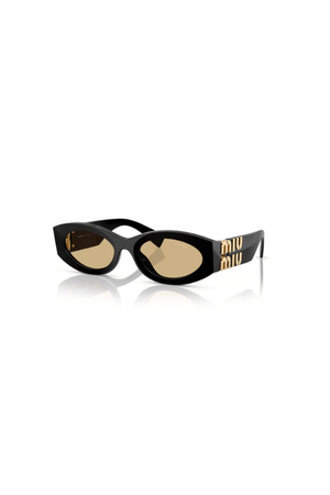 Miu Miu Black sunglasses with yellow lenses and Miu Miu logo on the side