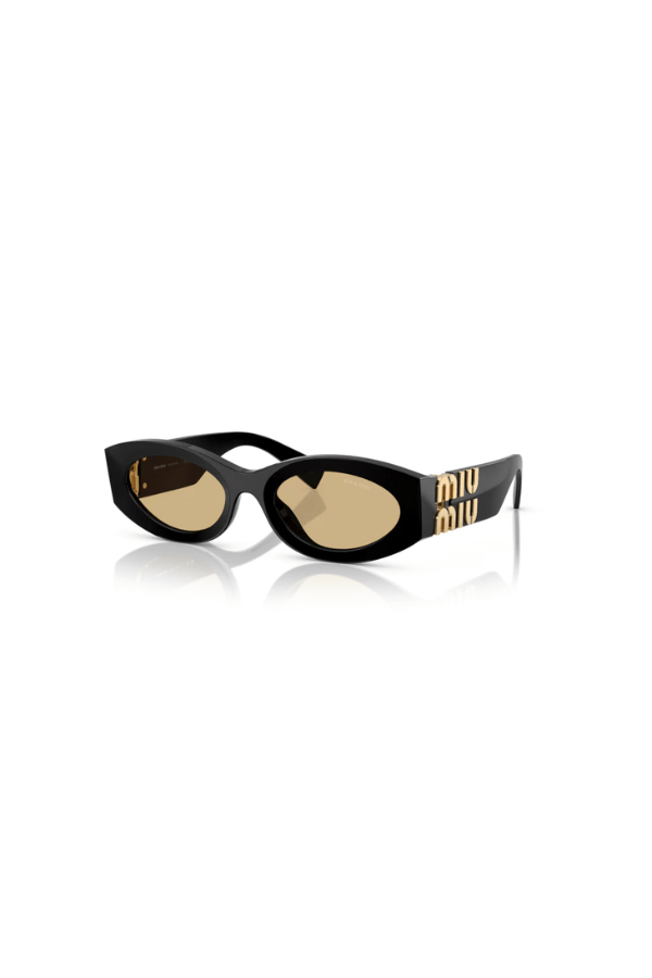 Miu Miu Black sunglasses with yellow lenses and Miu Miu logo on the side