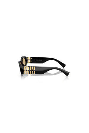 Miu Miu Black sunglasses with yellow lenses and Miu Miu logo on the side